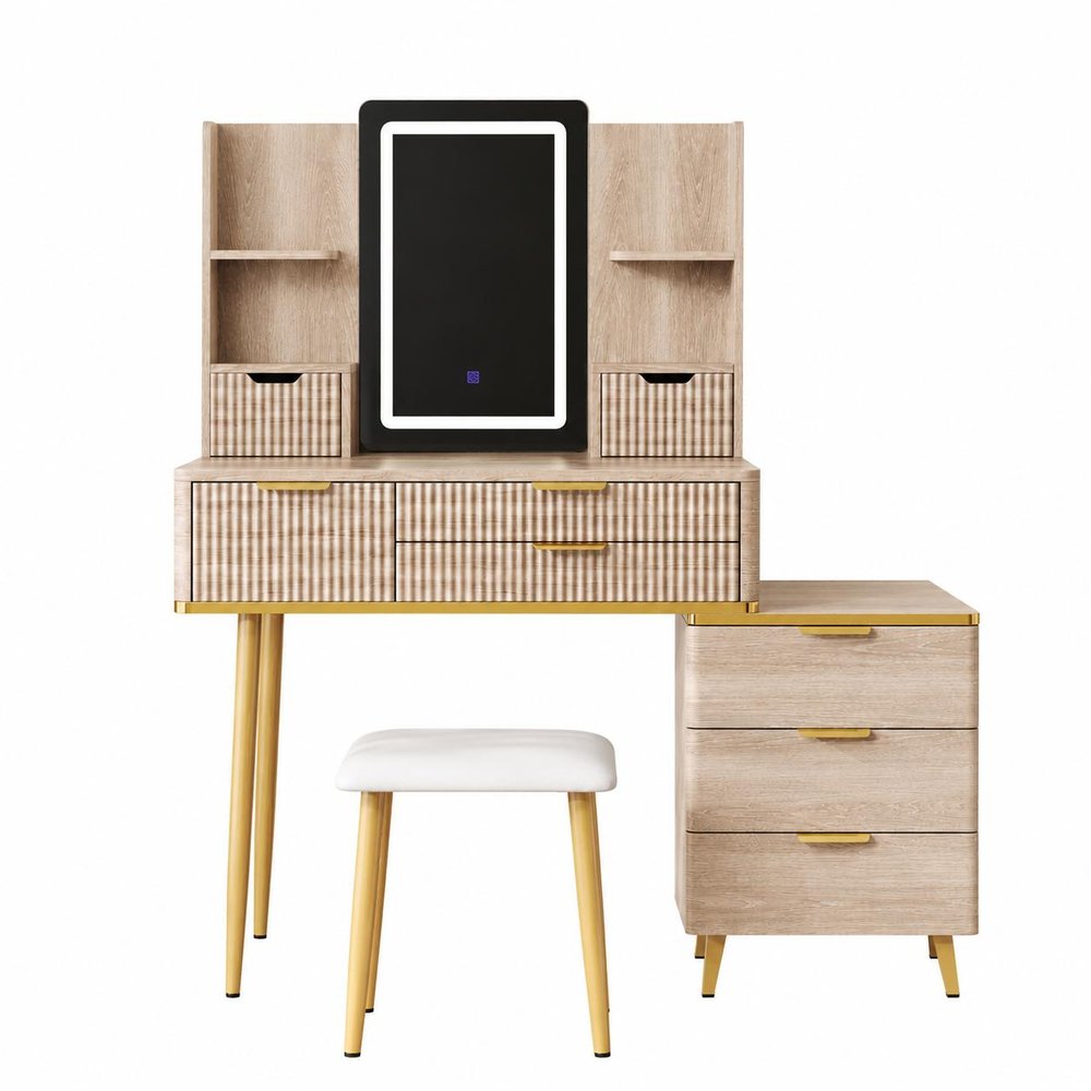 39" Brown Wood Eight Drawer Vanity Table — view 6