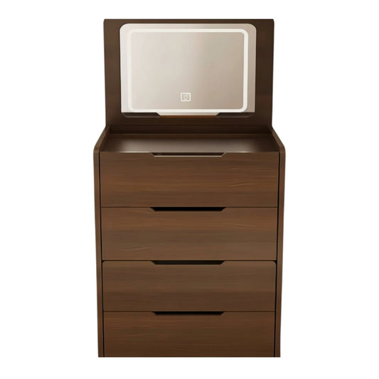 24" Walnut Wood Mirrored Three Drawer Vanity Table