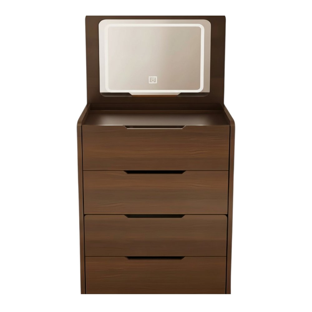 24" Walnut Wood Mirrored Three Drawer Vanity Table HomeRoots