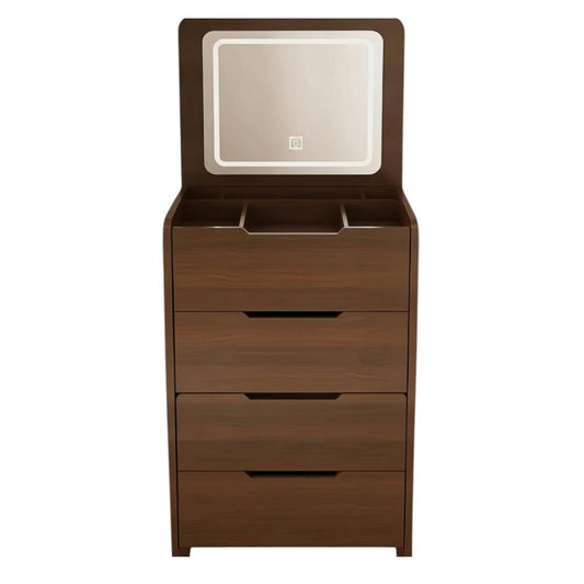 19" Walnut Wood Mirrored Three Drawer Vanity Table