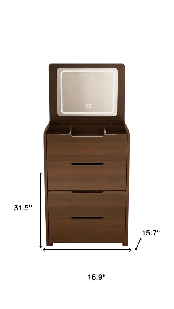 19" Walnut Wood Mirrored Three Drawer Vanity Table HomeRoots
