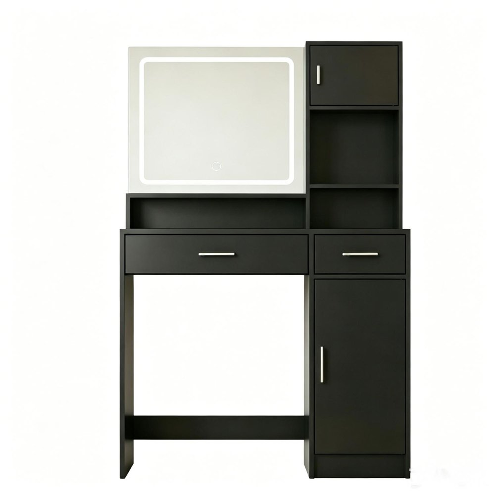 35" Black Wood Two Drawer Vanity Table — view 1