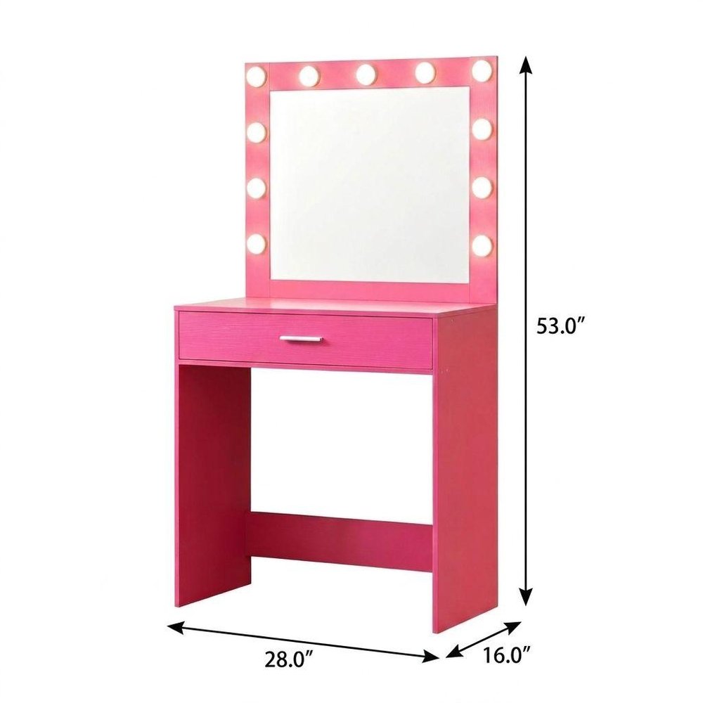 28" Pink Wood Mirrored Vanity Table HomeRoots