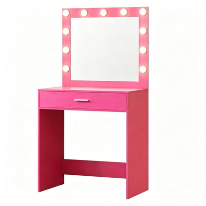 28" Pink Wood Mirrored Vanity Table HomeRoots