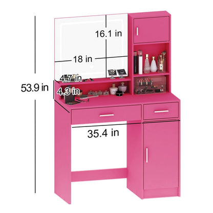 35" Pink Wood Mirrored Two Drawer Vanity Table HomeRoots