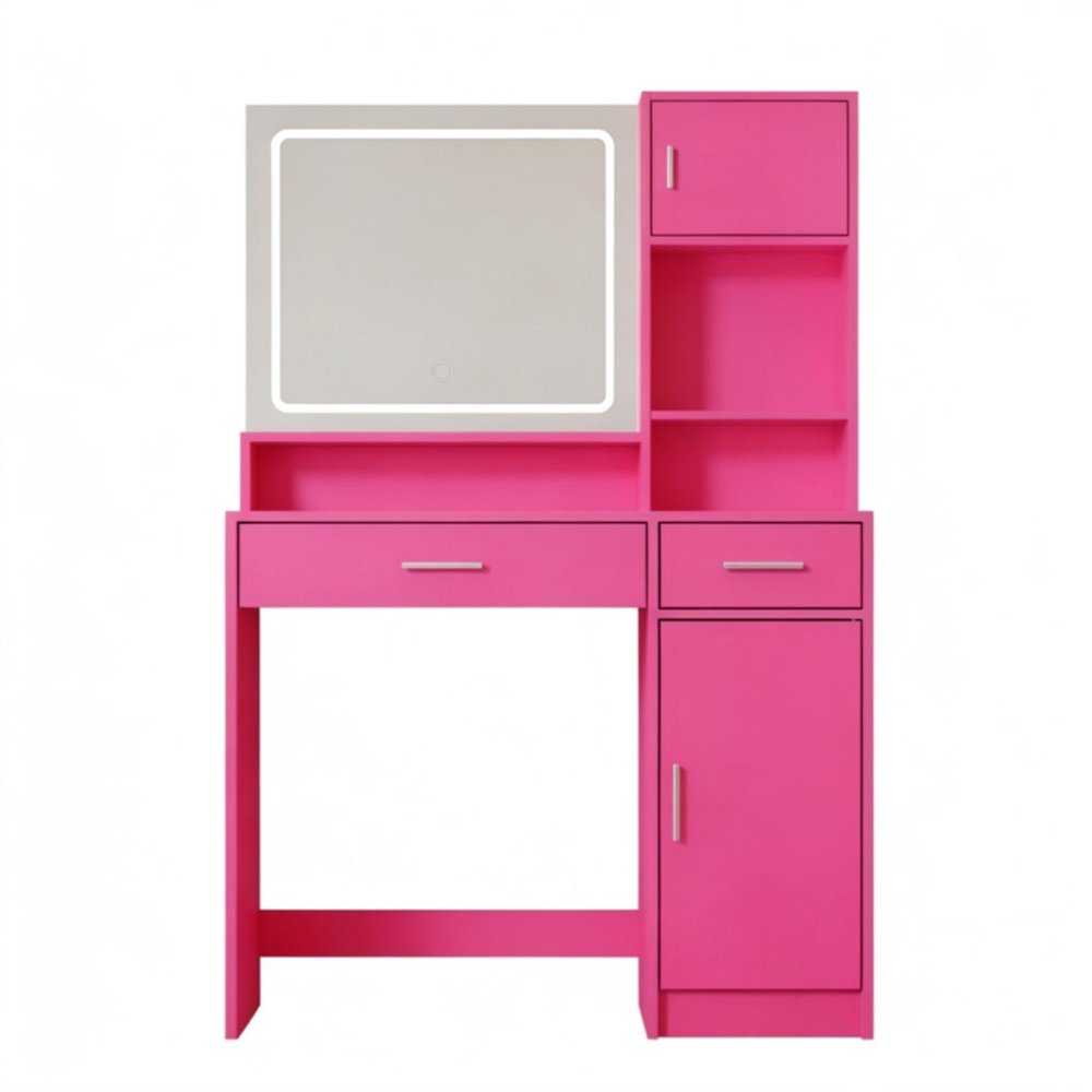35" Pink Wood Mirrored Two Drawer Vanity Table HomeRoots