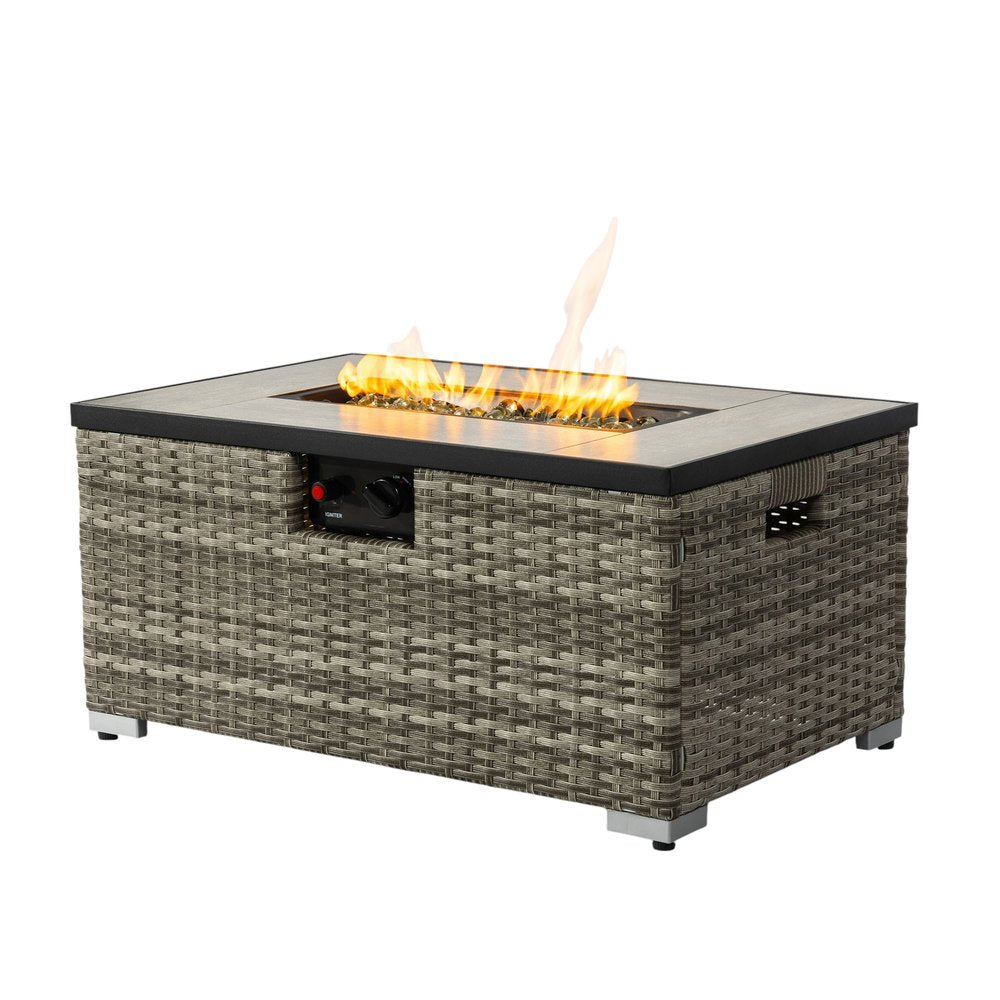 50000 BTU 32" Beige Iron Propane Rectangular Fire Pit With Cover HomeRoots