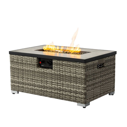 50000 BTU 32" Beige Iron Propane Rectangular Fire Pit With Cover HomeRoots