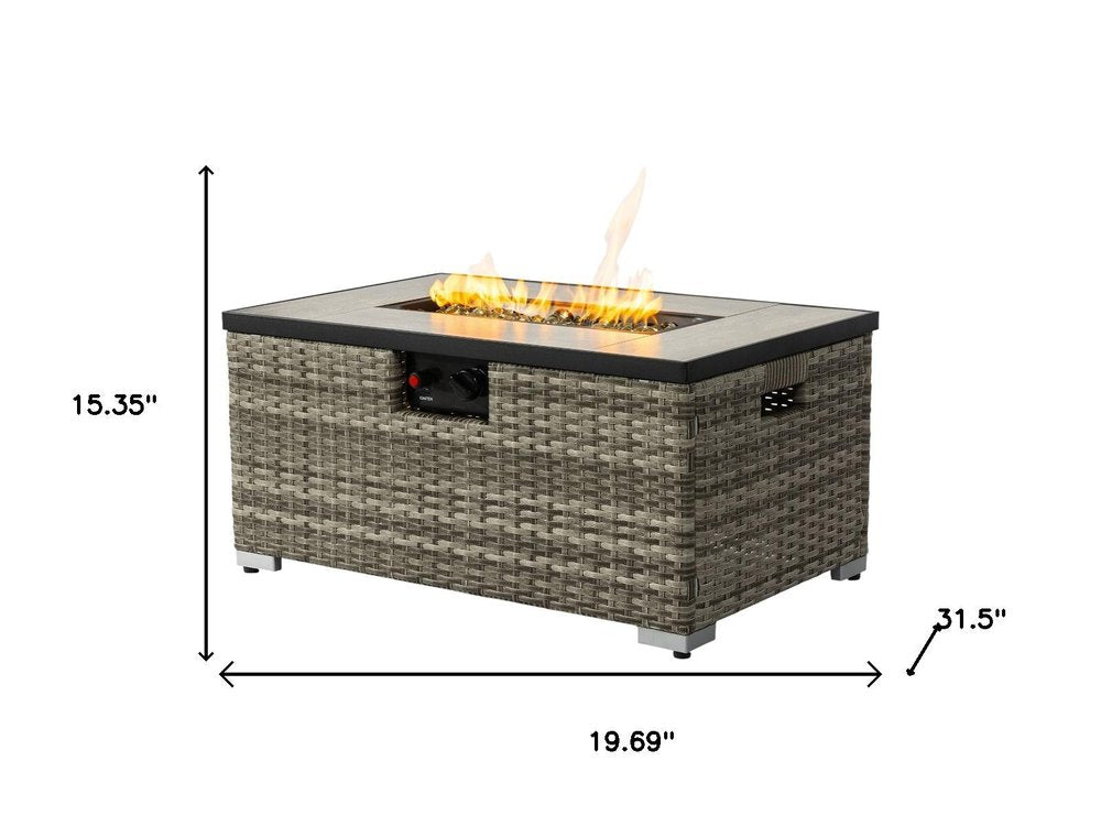 50000 BTU 32" Beige Iron Propane Rectangular Fire Pit With Cover HomeRoots