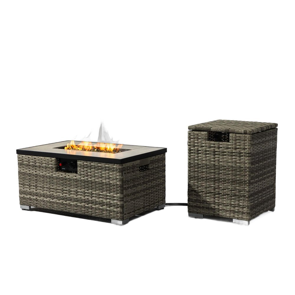 50000 BTU 32" Beige Iron Propane Rectangular Fire Pit With Cover HomeRoots