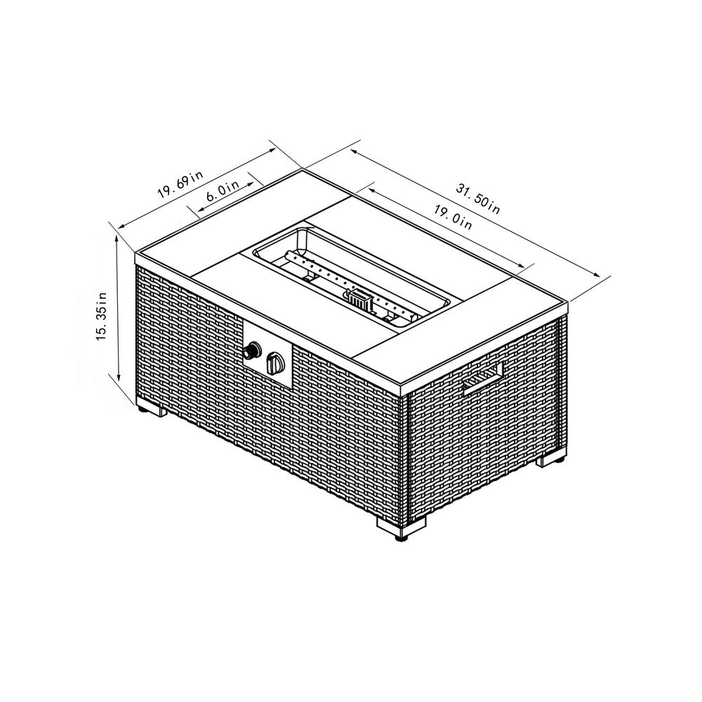50000 BTU 20" Beige Iron Propane Rectangular Fire Pit With Cover HomeRoots