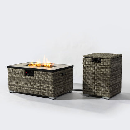 50000 BTU 32" Beige Iron Propane Rectangular Fire Pit With Cover HomeRoots
