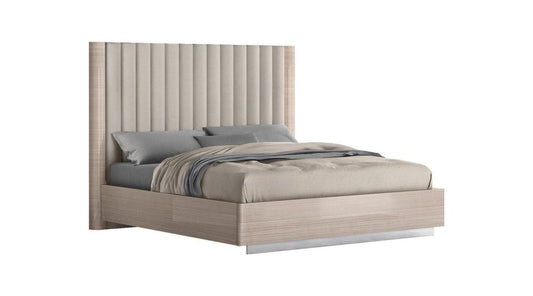 Beige Ribbed Texture Wood And Tufted Linen Blend Upholstered Queen Bed Frame HomeRoots