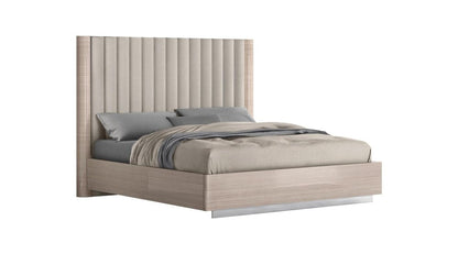 Beige Ribbed Texture Wood And Tufted Linen Blend Upholstered Queen Bed Frame HomeRoots