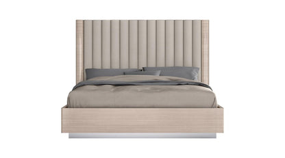 Beige Ribbed Texture Wood And Tufted Linen Blend Upholstered Queen Bed Frame HomeRoots
