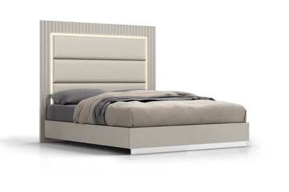 Gray Wood And Faux Leather Lighted Upholstered King Bed Frame HomeRoots