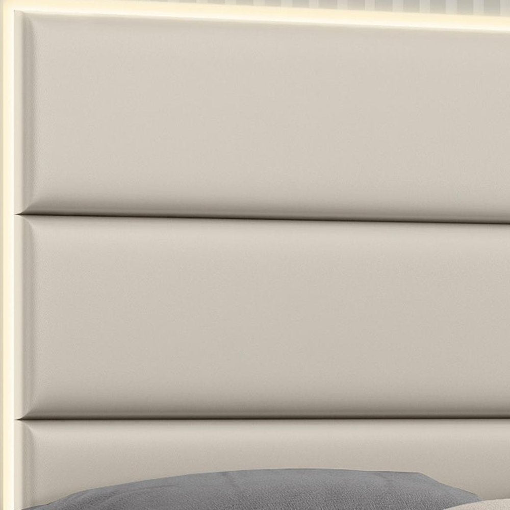 Gray Wood And Faux Leather Lighted Upholstered King Bed Frame HomeRoots