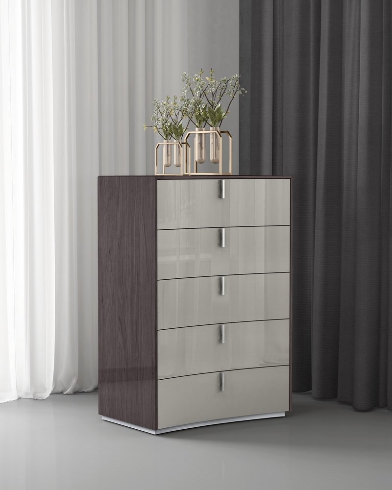 31" Chestnut And Light Gray Wood Five Drawer Dresser HomeRoots