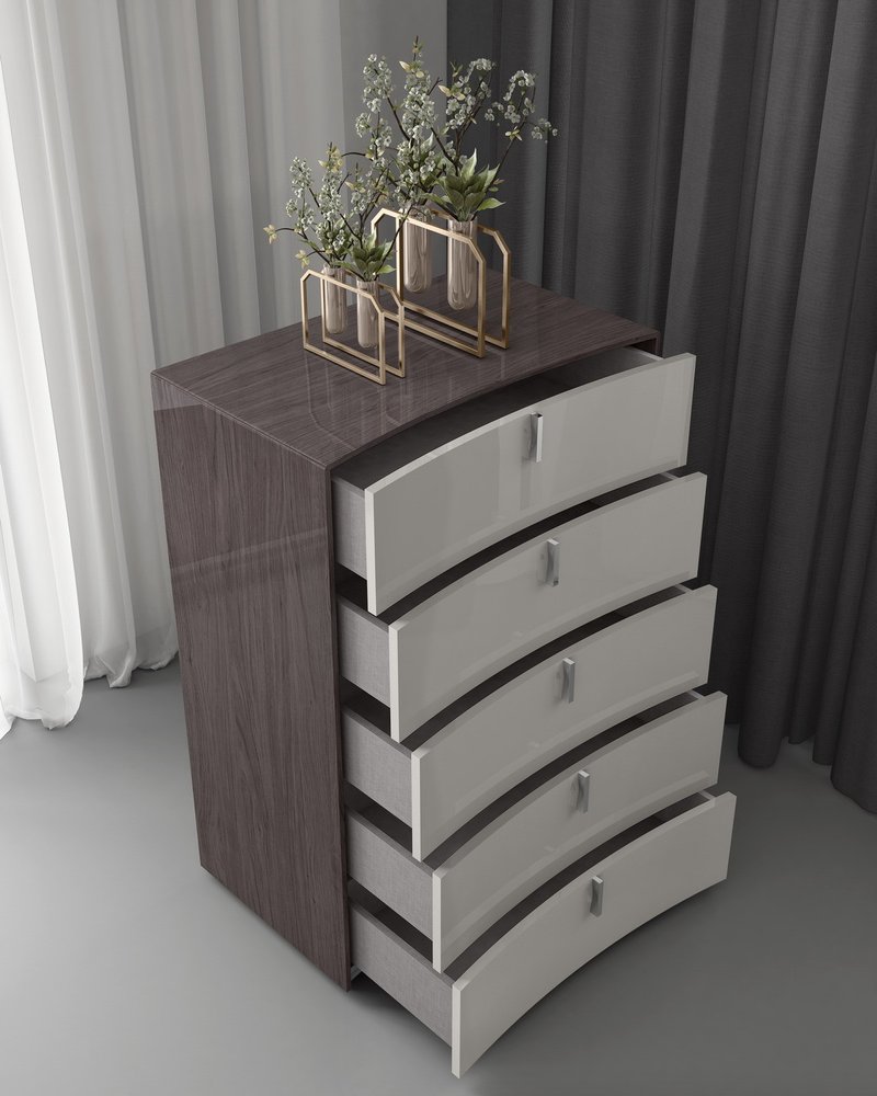 31" Chestnut And Light Gray Wood Five Drawer Dresser — view 2