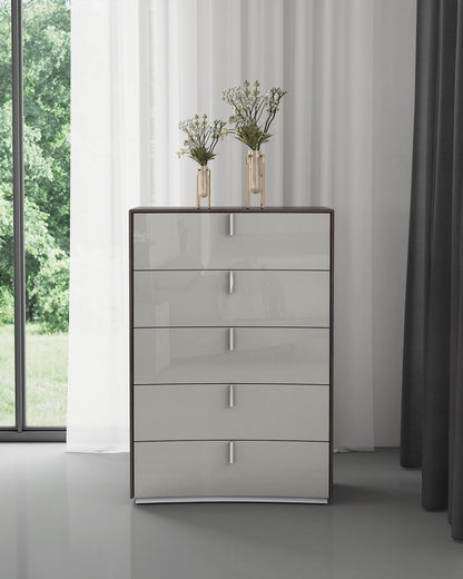 31" Chestnut And Light Gray Wood Five Drawer Dresser HomeRoots