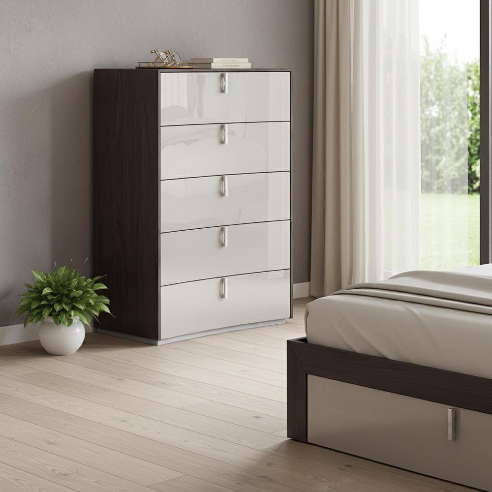 31" Chestnut And Light Gray Wood Five Drawer Dresser HomeRoots