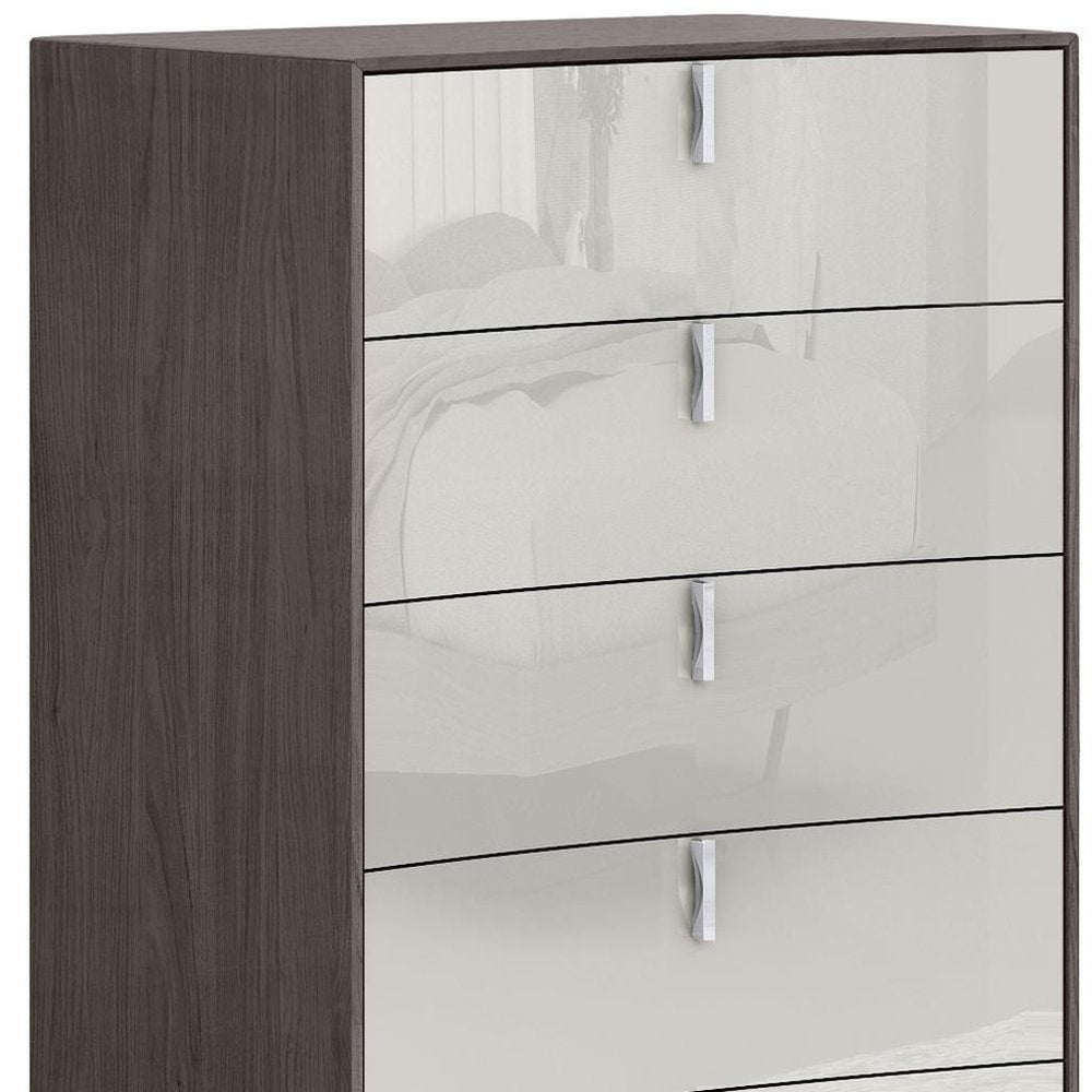 31" Chestnut And Light Gray Wood Five Drawer Dresser HomeRoots