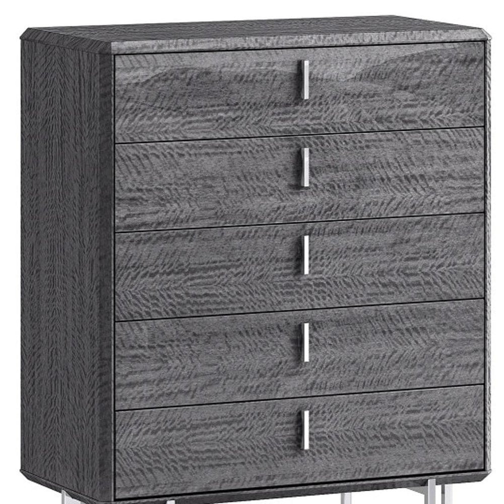 38" Gray Wood Five Drawer Dresser HomeRoots