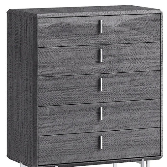38" Gray Wood Five Drawer Dresser HomeRoots
