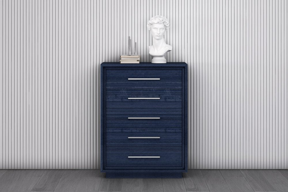 36" Blue Wood Five Drawer Gentlemens Chest HomeRoots