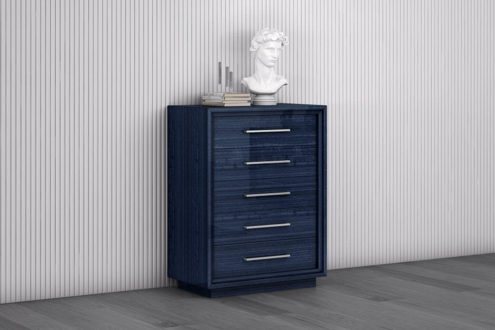 36" Blue Wood Five Drawer Gentlemens Chest HomeRoots