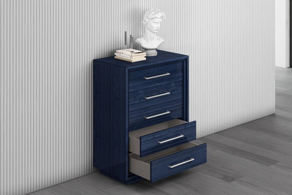 36" Blue Wood Five Drawer Gentlemens Chest HomeRoots