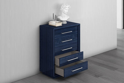 36" Blue Wood Five Drawer Gentlemens Chest HomeRoots