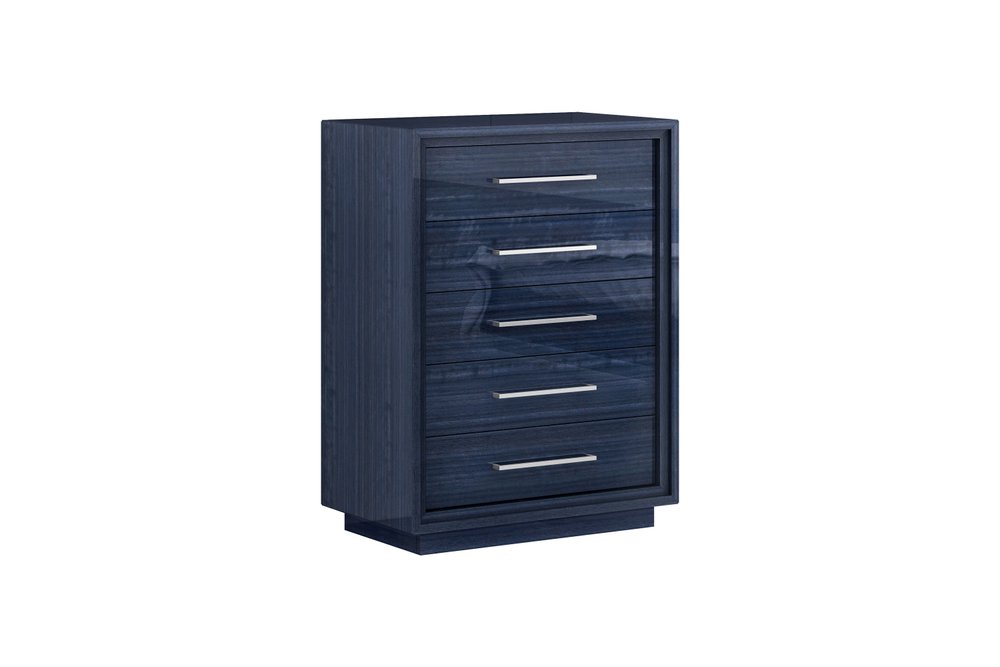 36" Blue Wood Five Drawer Gentlemens Chest HomeRoots