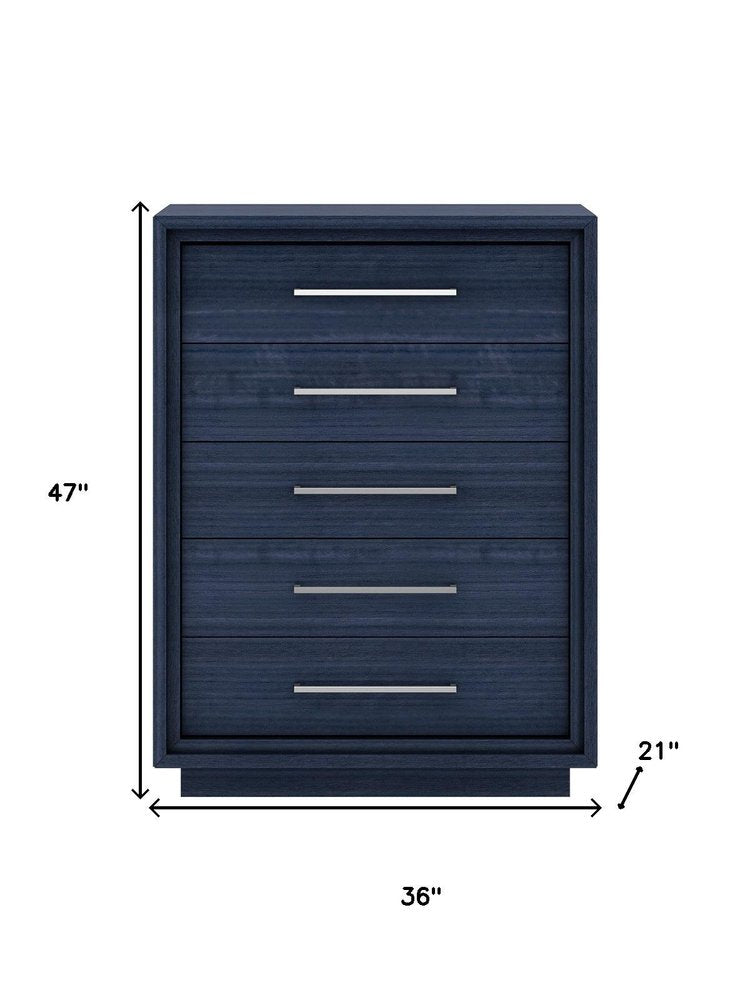 36" Blue Wood Five Drawer Gentlemens Chest HomeRoots