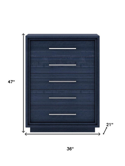 36" Blue Wood Five Drawer Gentlemens Chest HomeRoots
