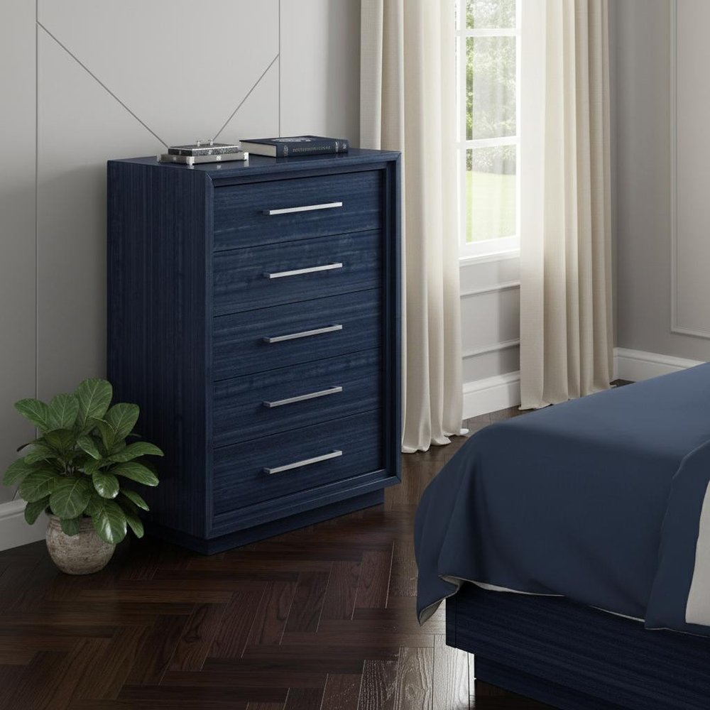 36" Blue Wood Five Drawer Gentlemens Chest HomeRoots