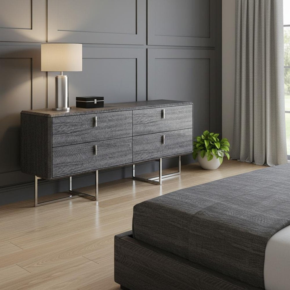 70" Gray Wood Four Drawer Double Dresser HomeRoots