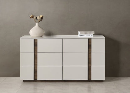 60" Light Gray And Walnut Wood Six Drawer Double Dresser HomeRoots