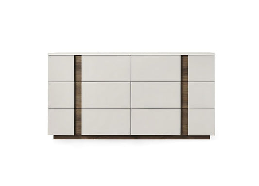 60" Light Gray And Walnut Wood Six Drawer Double Dresser HomeRoots