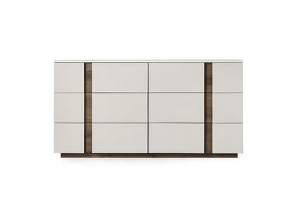 60" Light Gray And Walnut Wood Six Drawer Double Dresser HomeRoots