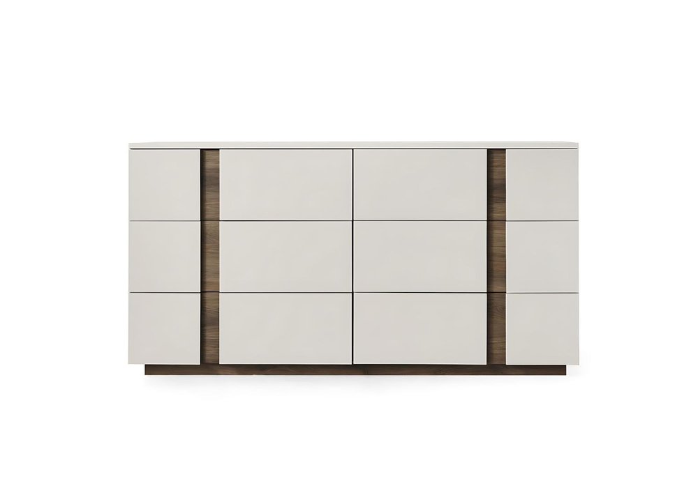 60" Light Gray And Walnut Wood Six Drawer Double Dresser HomeRoots