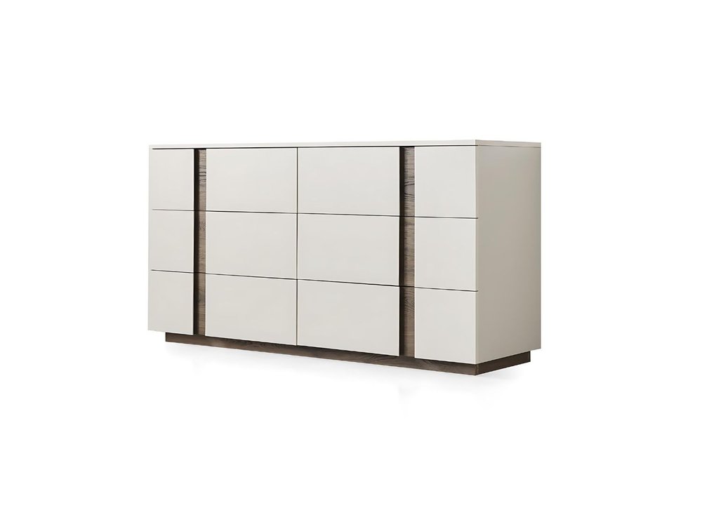 60" Light Gray And Walnut Wood Six Drawer Double Dresser HomeRoots