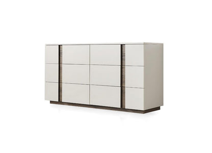 60" Light Gray And Walnut Wood Six Drawer Double Dresser HomeRoots