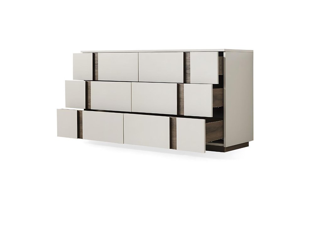 60" Light Gray And Walnut Wood Six Drawer Double Dresser HomeRoots