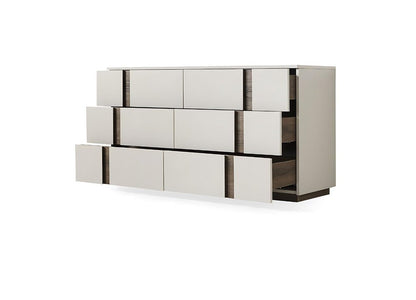 60" Light Gray And Walnut Wood Six Drawer Double Dresser HomeRoots