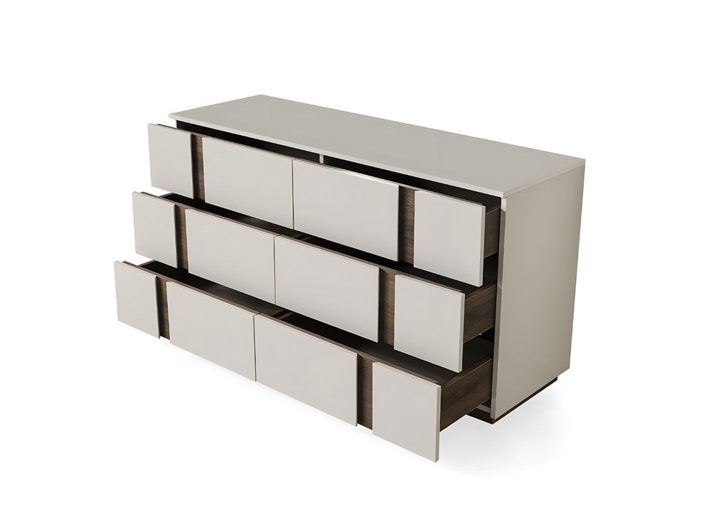 60" Light Gray And Walnut Wood Six Drawer Double Dresser HomeRoots