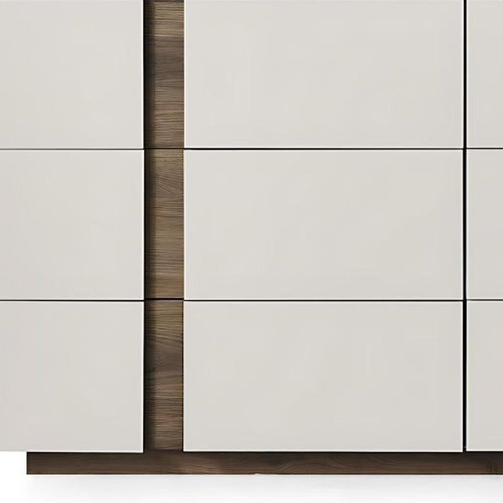 60" Light Gray And Walnut Wood Six Drawer Double Dresser HomeRoots