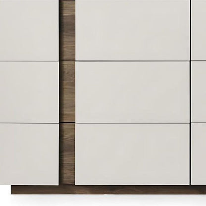 60" Light Gray And Walnut Wood Six Drawer Double Dresser HomeRoots