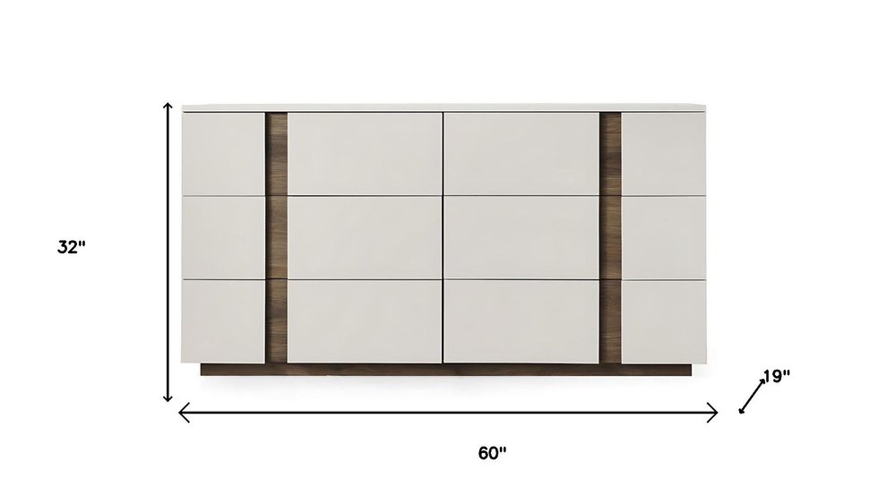 60" Light Gray And Walnut Wood Six Drawer Double Dresser HomeRoots