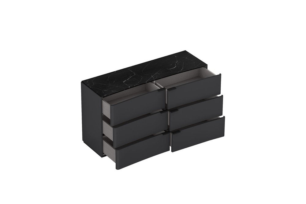 57" Black And Dark Gray Faux Marble And Wood Six Drawer Double Dresser — view 4